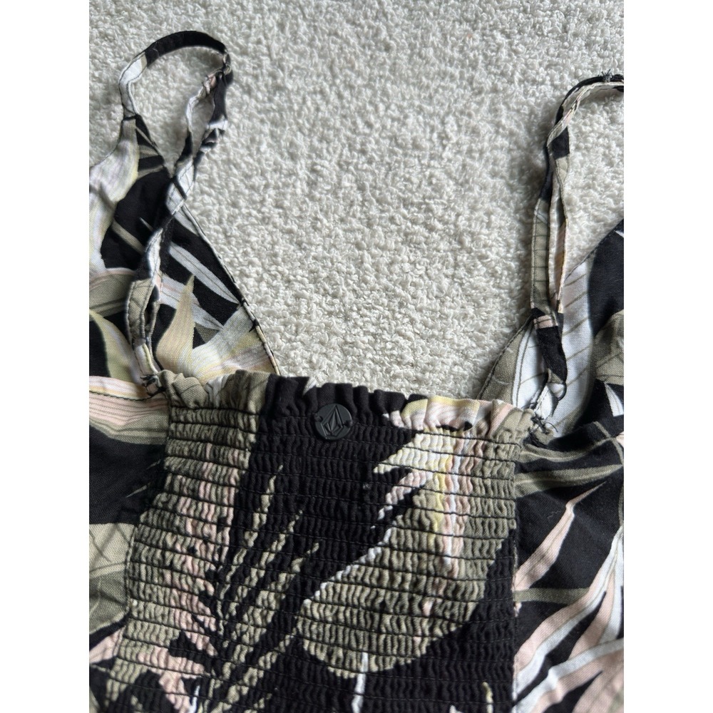 Volcom Floral Halter Crop Top Women's Size 10 Black Pink Cream Boho Y2K Casual - Picture 5 of 5